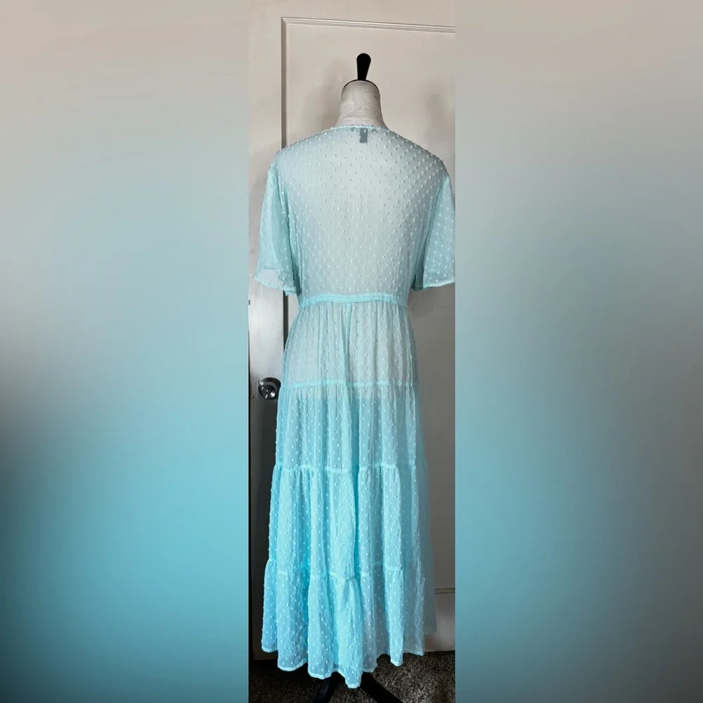Torrid Baby Blue Robe Retro Polka Dot Lounge Feminine Romantic Chiffon Wedding - Picture 2 of 15